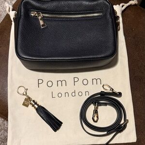 Pom Pom London Textured Black Leather Crossbody bag